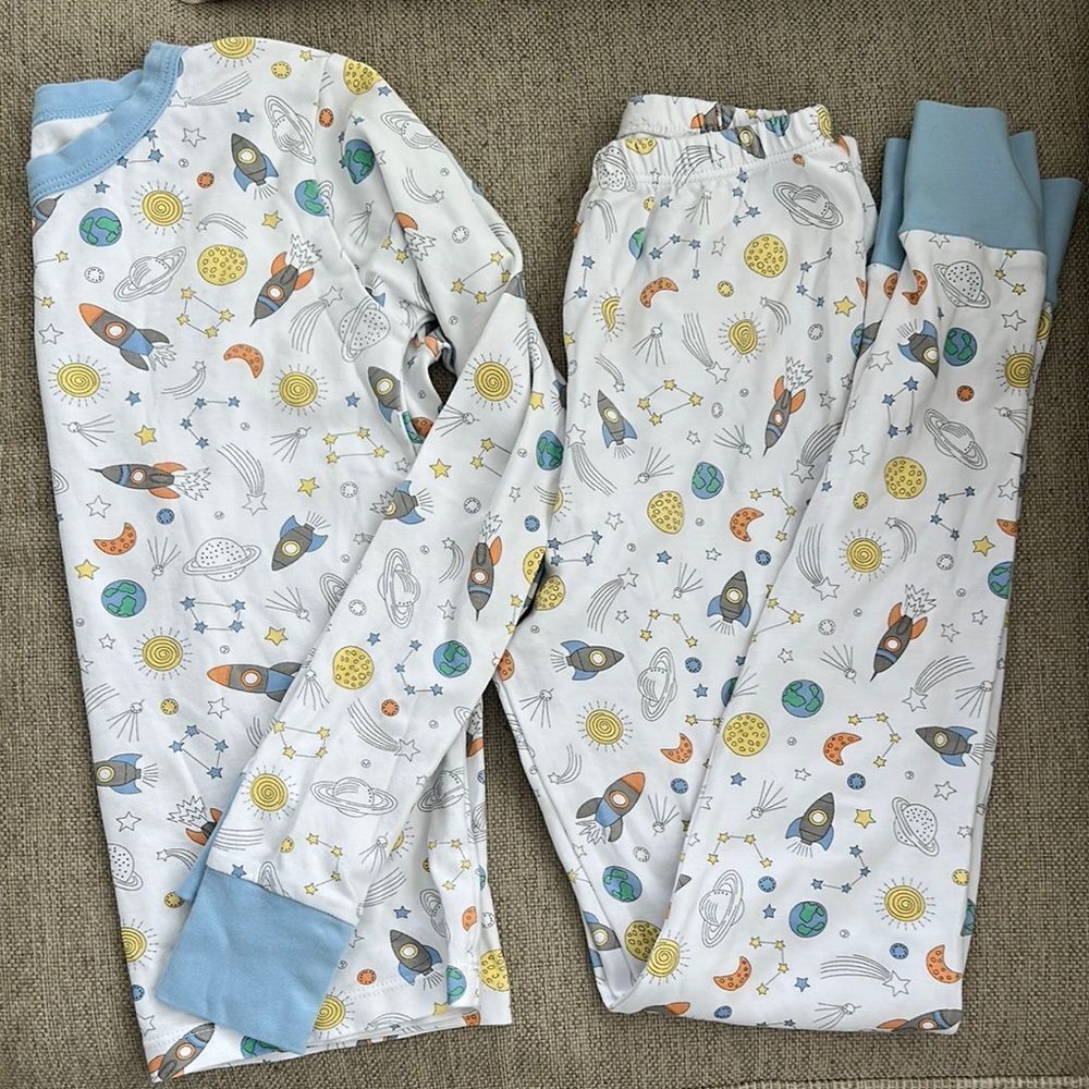 Magnolia White and Blue Pajama Sets with Space-Themed Design